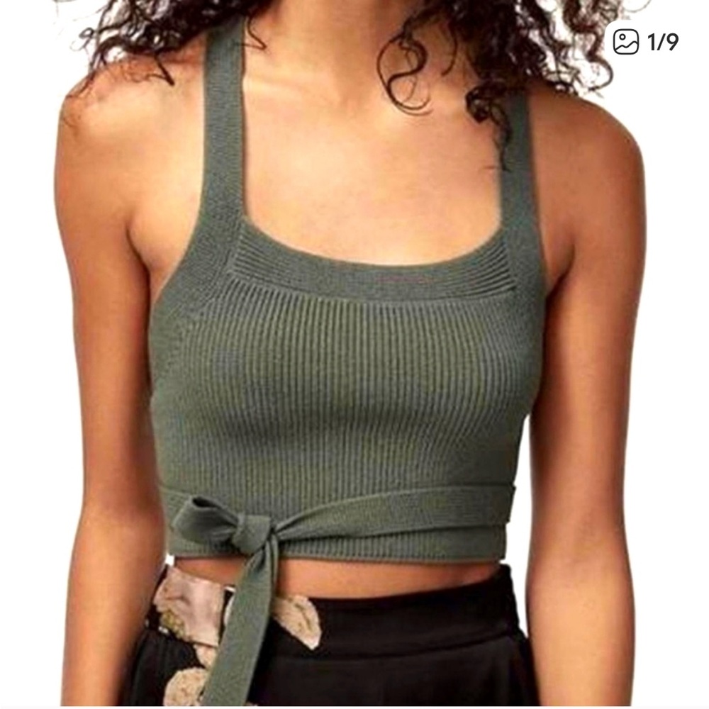 Aritzia Cayenne Green Knit Wrap Crop Top